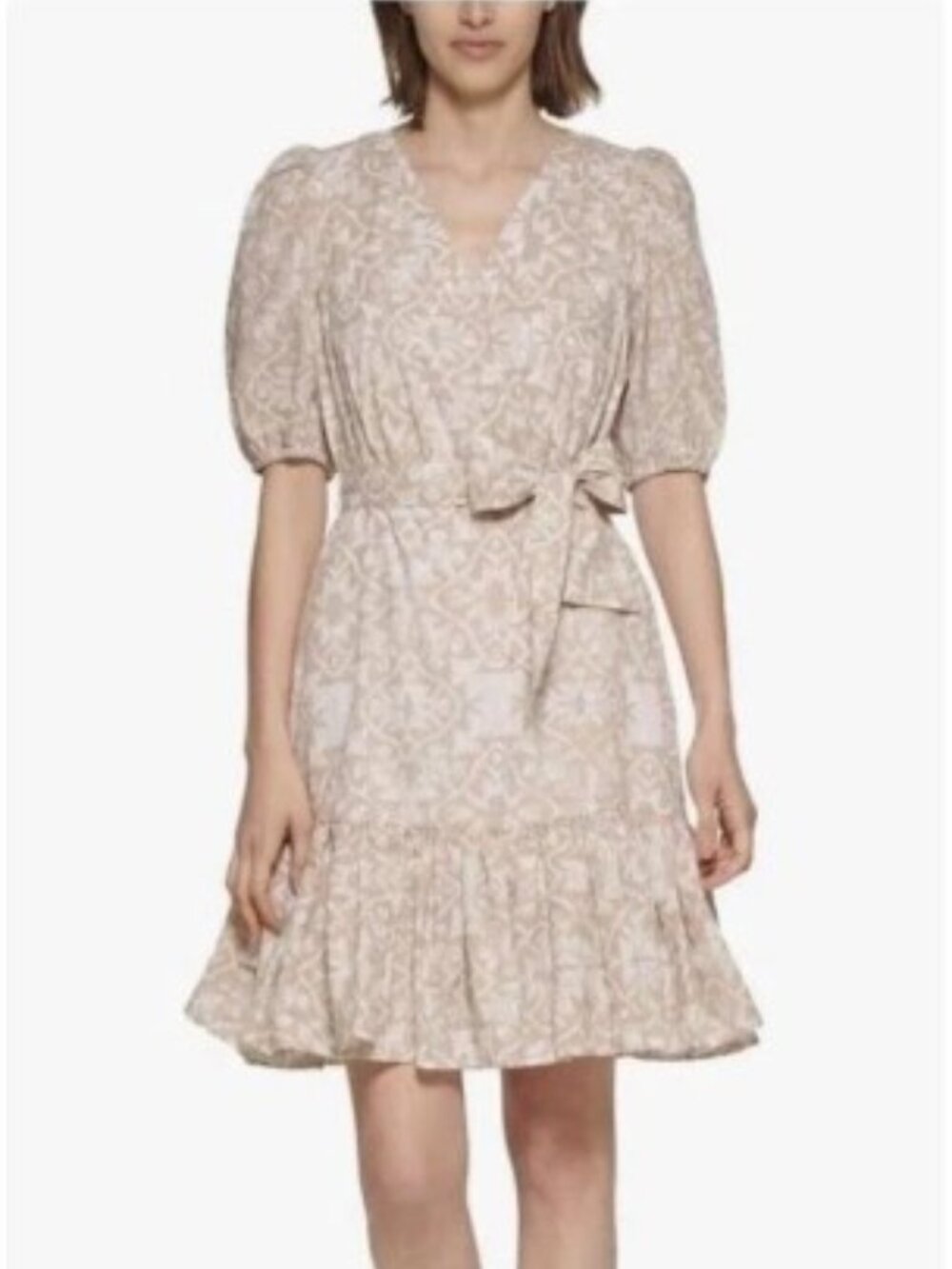 Calvin Klein Printed Flouncy Belted 100% Cotton Dress Size 8